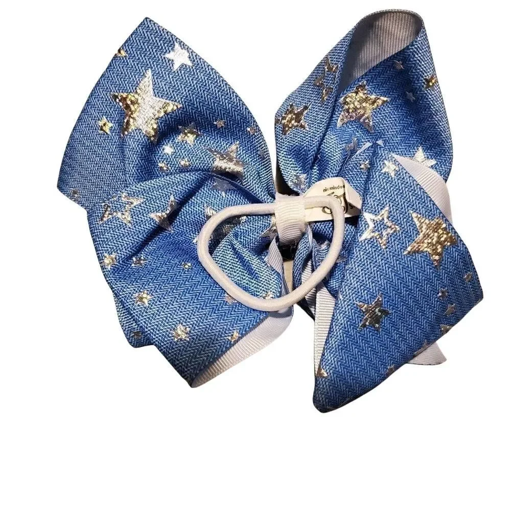 Jojo Siwa Girls Blue & Silver Ponytail Bow